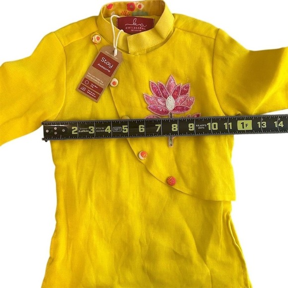 NWT Yellow Embroidered Kurta Set Boys M Floral Party Outfit‎ Long Sleeve - Picture 6 of 7
